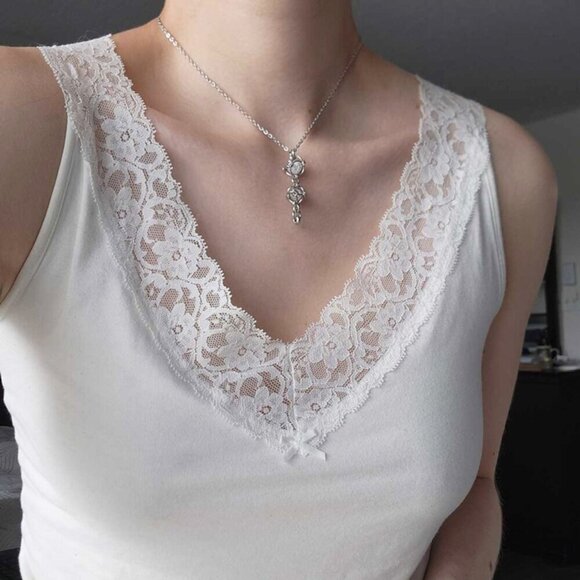 Whimsical fairy caged quartz and silver rosary pendant necklace - Picture 9 of 10